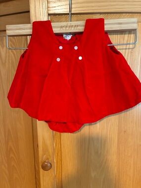 Girls' Red Sleeveless Casual Dress with Button Detail